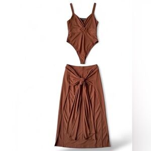 Eloquii Plus Size Chocolate Brown Bodysuit and Matching Maxi Skirt 14/16